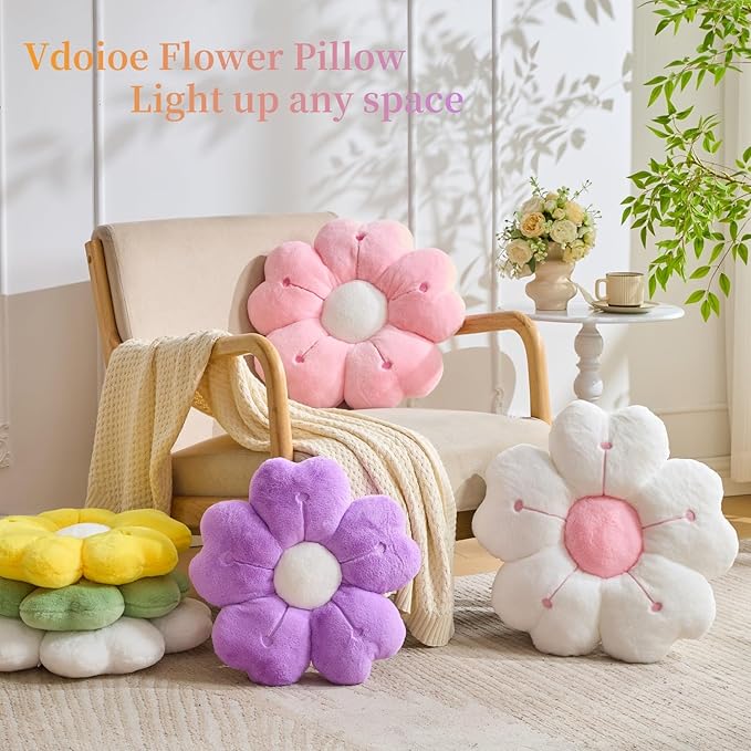 Flower Throw Pillow, Cute Daisy Cherry Blossom Flower Shaped Purple Throw Pillow 19.6In Purple Floor Cushion for Home Bedroom Sofa Chair Couch Decor