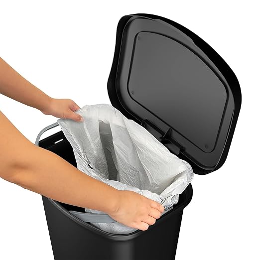 Glad Premium 13 Gallon Trash Can - Plastic Kitchen Waste Bin with Odor Protection of Lid, Stainless Steel Step On Foot Pedal and Garbage Bag Rings, Black - Image 4