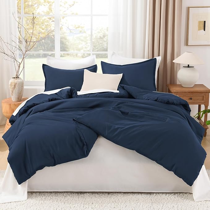 Litanika Comforters Twin XL Size Navy Blue, 2 Pieces Lightweight Solid Bedding Set & Collections, All Season Fluffy Bed Set (68x92 Inches Comforter & 1 Pillowcase)