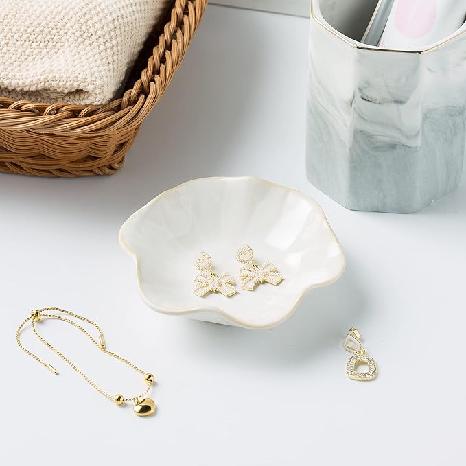 Jewelry Dish Tray, Ring Dish, Ceramic Trinket Tray, Key Bowl, Decorative Plate, for Friends Sisters Daughter Mother (Milky White) - Image 5