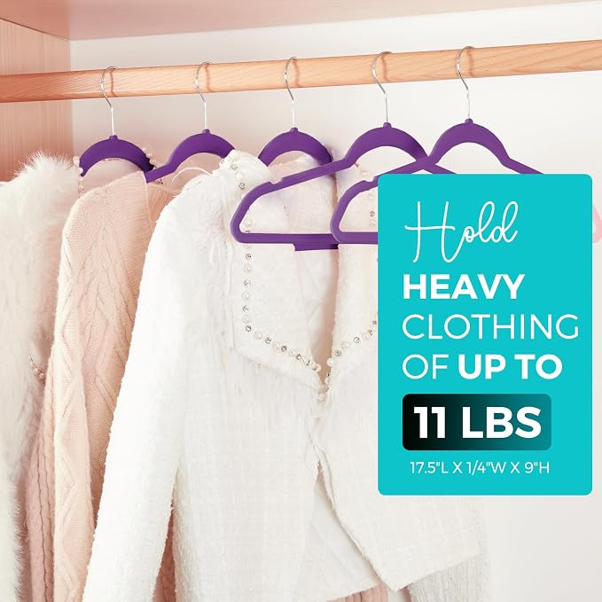 HOUSE DAY Premium Velvet Hangers 50 Pack, Non-Slip Flocked Felt Hangers, Sturdy Clothes Hanger with 360° Rotatable Hook, Heavy Duty Durable Slim Coat Hanger for Closet Space Saving (Noble-Purple) - Image 5