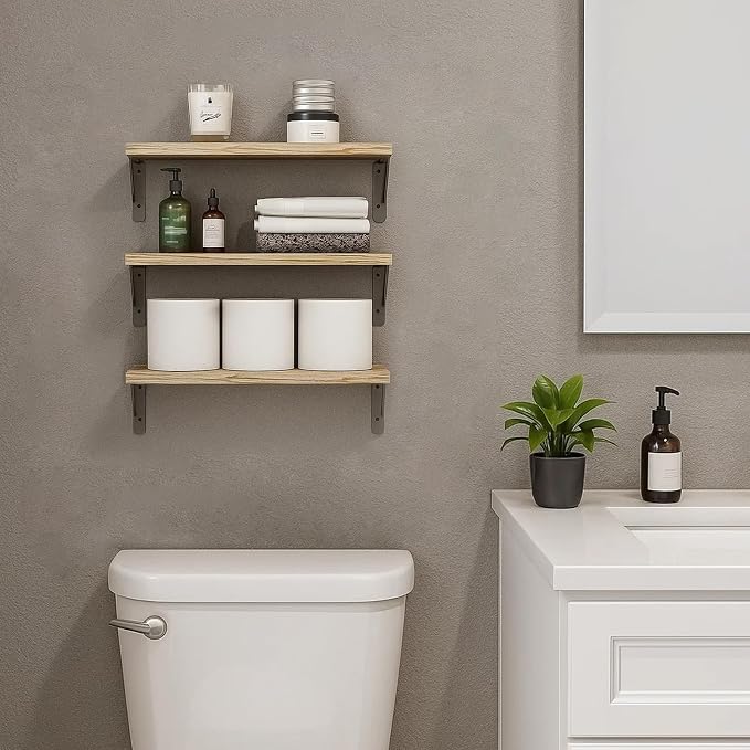Fixwal Floating Shelves for Wall, Wood Wall Mounted Shelves for Bedroom, Bathroom, Living Room, Kitchen Storage and Decor(Rustic Brown, Set of 3, 16.5 Inch) - Image 6