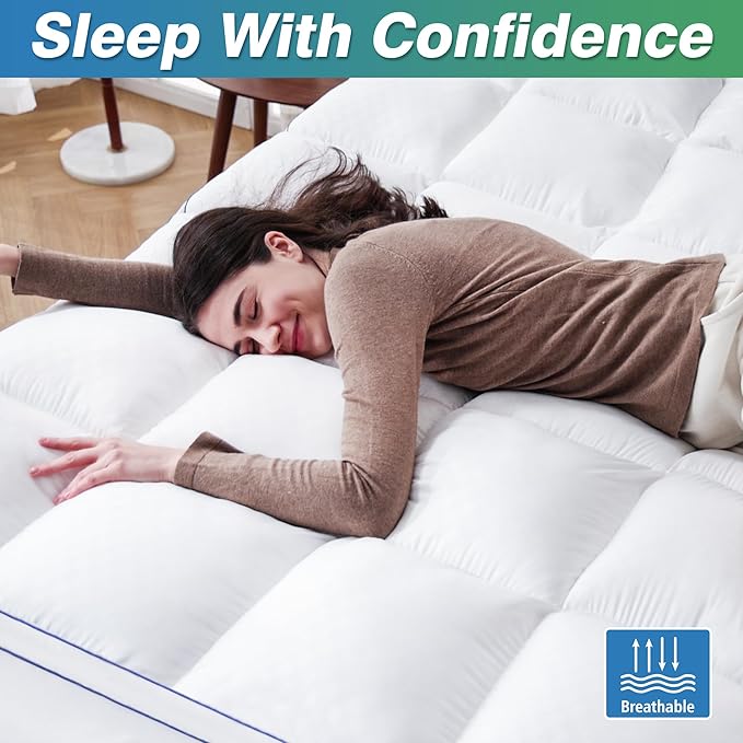 King Mattress Topper, Extra Thick Pillow Top Mattress Pad Cover for Back Pain, 6-21 Inches Deep Pocket, 78x80 Inches, White