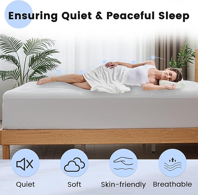 Waterproof Mattress Pad Full, Quilted Fitted Full Mattress Topper, Five-Layers Noiseless Mattress Protector Cover with 8"-21" Deep Pocket, Machine Washable, White, 54x75