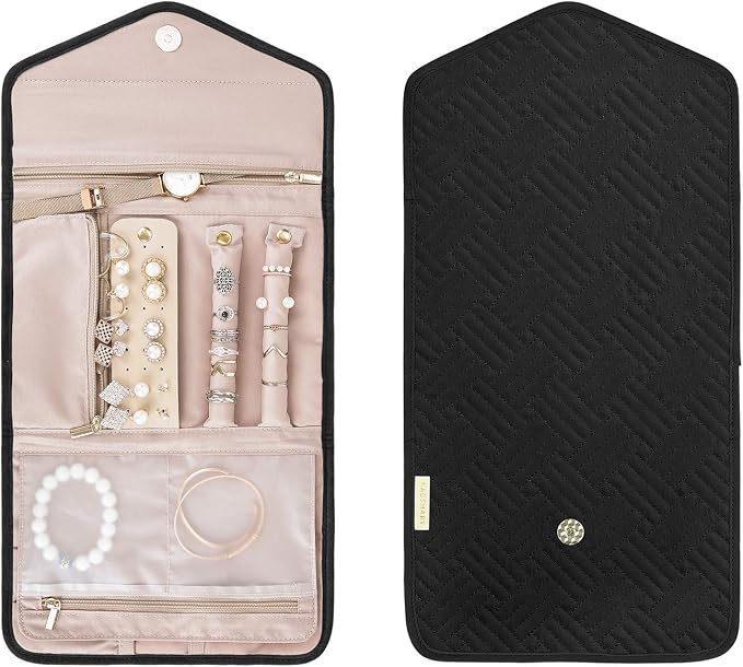 BAGSMART Travel Jewelry Organizer Roll Foldable Jewelry Case for Journey-Rings, Necklaces, Bracelets, Earrings, Black - Image 3