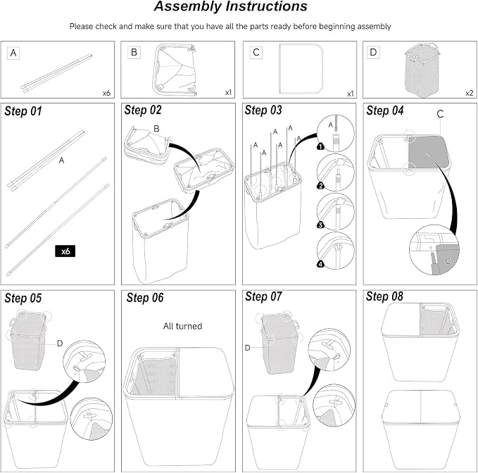 DOKEHOM 160L Double Laundry Basket with Removable Lid and Laundry Bags, Large Collapsible Laundry Hamper with 2 Sections (Dark Grey) - Image 9