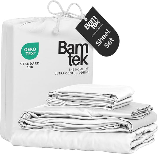 Viscose Bamboo Bed Sheets Full Sizes 4PC Set - Cooling Bedding for Hot Sleepers with Moisture Wicking Technology - Silky Soft 16 Inch Deep Pocket - White 54"x75"