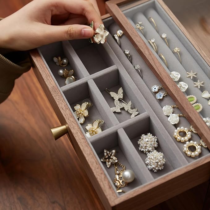 Black Walnut Jewelry Organizers and Storage,3 Layer Wooden Jewelry Boxes for Women,for Necklaces Ring Earring (3 Layer) - Image 6