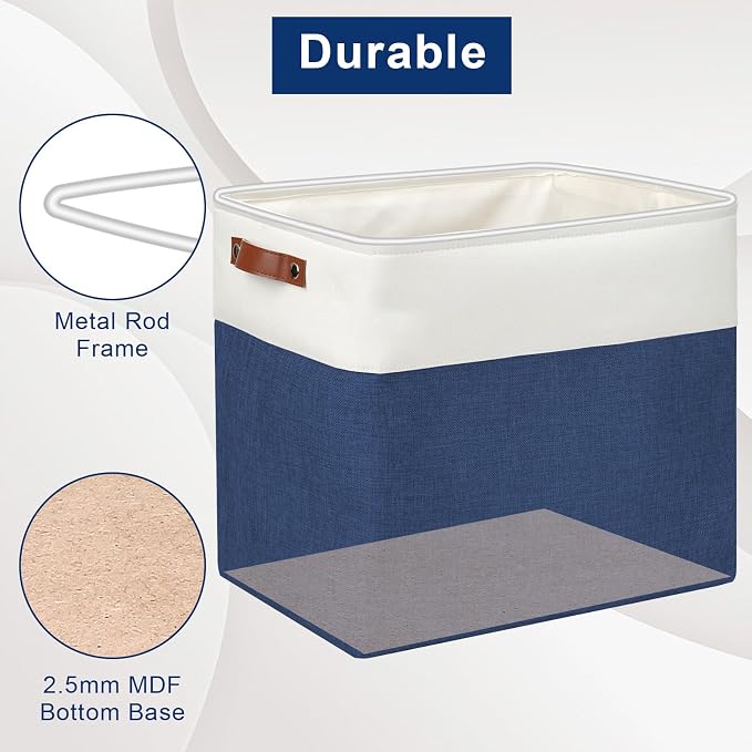 Bagnizer Large Fabric Storage Baskets | 50L Storage Bins, Decorative Linen Closet Baskets with Handles for Organizing, Shelf, Toys, Clothes, Home, Office, Nursery, 17x12x15Inches (Navyblue&White) - Image 4