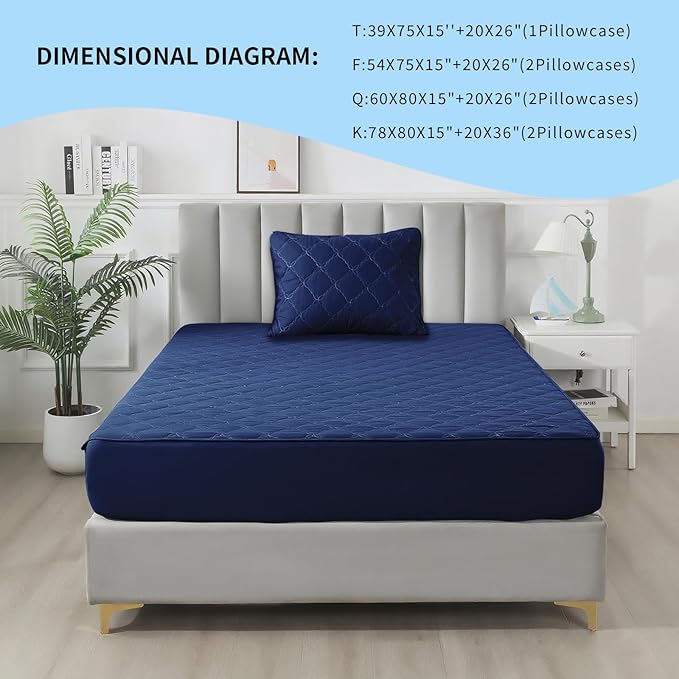 Waterproof Mattress Protector -Twin Size Mattress Pad Silent & Fitted Sheet Style | Full Bed Protection for Kids, Pets, Adults | Hypoallergenic, Machine Washable（Blue,Twin）