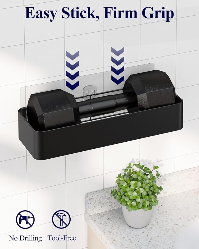 Kitsure Shower Caddy Adhesive - 6-Pack, No-Drilling Shower Shelves with Soap Holder, Toothbrush Holde, 6 Hooks, Rustproof & Stylish Bathroom Organizers and Storage Solution, Black, Large - Image 7