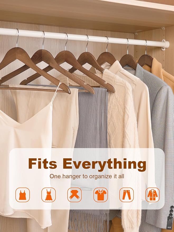 HOUSE DAY Walnut Wooden Hangers 10 Pack, Solid Wood Hanger with Non Slip Pant Bar, Heavy Duty Wooden Coat Hanger for Closet, Smooth Finish Wood Clothes Hangers for Shirts, Suits, Jackets, Dress - Image 5