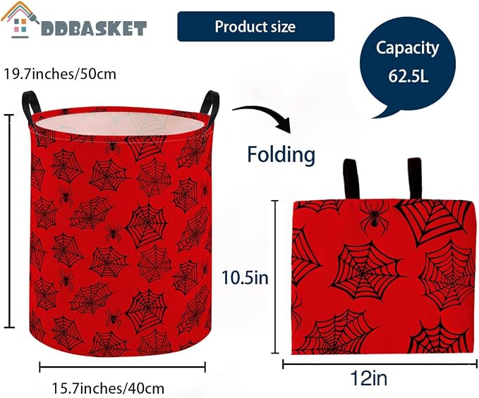 Kids Laundry Basket Spider Hamper for Nursery Boys Hamper Cute Kids Storage Bin Organizer Room Decor for Home(Red spider) - Image 2