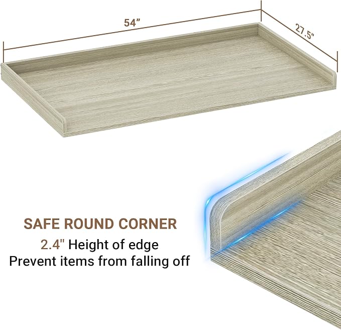 Aheaplus Washer and Dryer Countertop, Laundry Room Organization with Non-Slip Pads, Wood Shelf Topper with Round Corner Edge Rails, Folding Organizer for Laundry, 54" W x 27.5" D, White Oak - Image 7