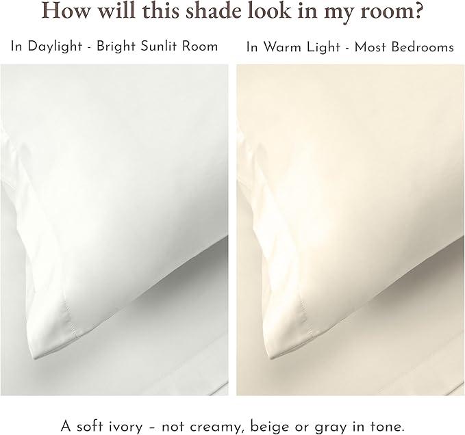 California Design Den Twin XL Bed Sheets Set - Natural 100% Cotton Sheets with 12" Pockets, Soft Sateen Weave, Breathable and Durable Bedding Set for Dorm Rooms, College Ivory (Eggshell)