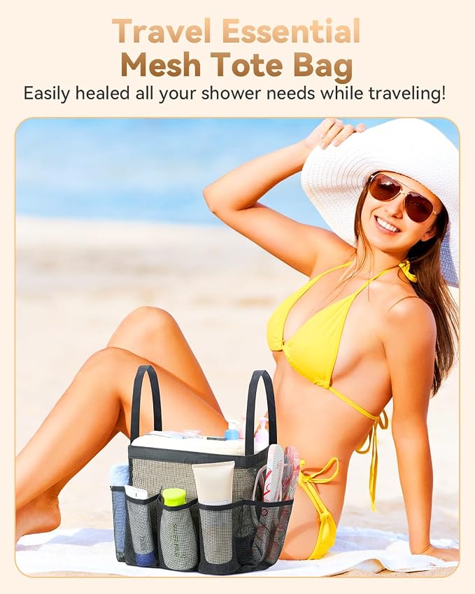 Temede Mesh Shower Caddy Tote, Large Shower Caddy Basket Portable, Quick Dry Hanging Toiletry Bag, 8 Storage Pocket Handle Bath Organizer for College Dorm, Gym, Camp, Travel - Image 7