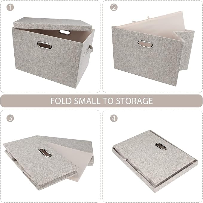 Graciadeco Large 17" 36 Quart Collapsible Stackable Storage Bins with Lids, 5 Packs Beige Linen Fabric Closet Boxes with Lids, Storage Cube Baskets Container Organizers for Bedroom Office(17 x12 x11) - Image 5