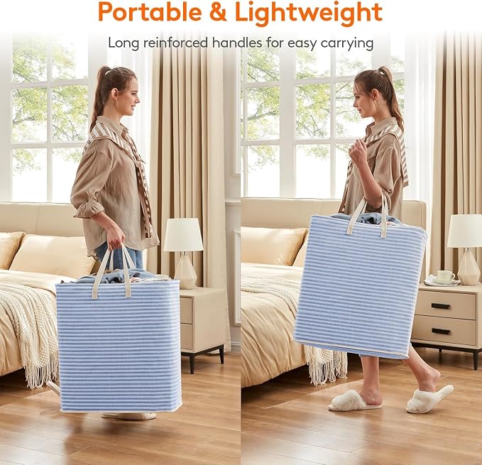 Lifewit 1 Pack Laundry Basket 100L Each, Collapsible Clothes Hamper with Reinforced Handles, Freestanding Waterproof Design for Bedroom and Laundry Room, Blue 100L Total - Image 5