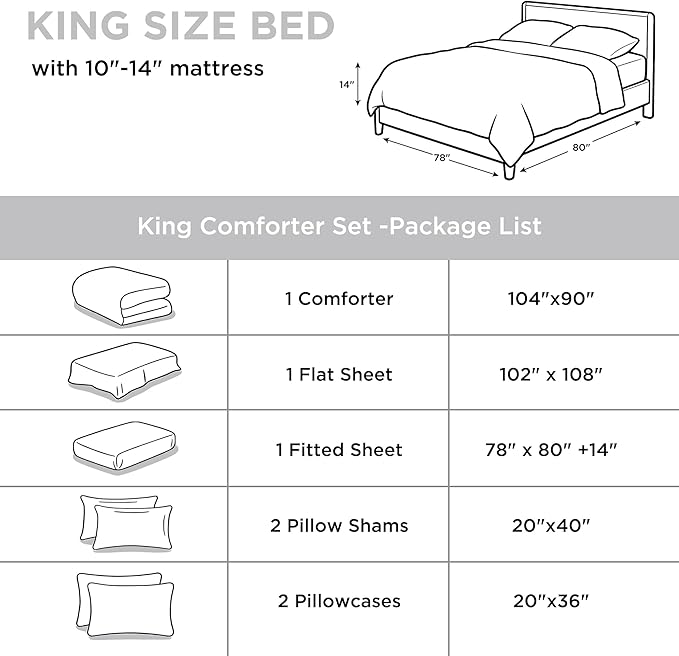 Andency Light Grey Comforter King Size - 7 Pieces Gray Bed in a Bag King Bedding Comforter Sets, Summer Plain Soft Lightweight Comforter with Fitted Sheets, Flat Sheets, Pillowcases & Shams