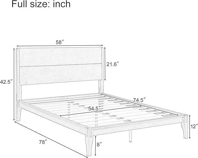 Merax Full Size Bamboo Platform Bed, Mid-Century Modern Bed Frame with Tall Headboard, Solid Sustainable Bedframe Full-Size, Wood Slat Support, No Box Spring Needed, Easy Assembly, Noise Free, Black
