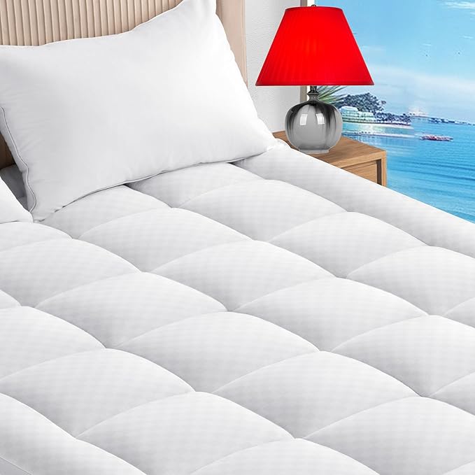 King Size Mattress Topper,Thick Plush Pillow Top Mattress Pad Cover,Soft Fitted Bed Topper with 18 Inch Deep Pocket,Overfilled Down Alternative Fillings