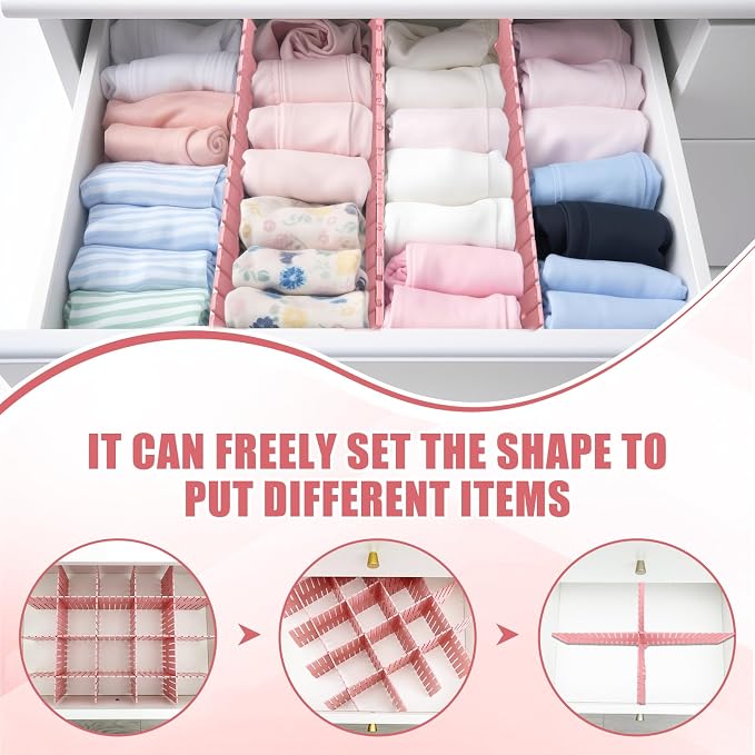 Blosssound 15 Pcs 5.12 Tall Drawer Divider Adjustable Drawer Organizer DIY Ultra Deep Storage Organizer Separator with Fixed Buckle for Underwear Socks Dormitory Office Kitchen Bedroom(Pink) - Image 4