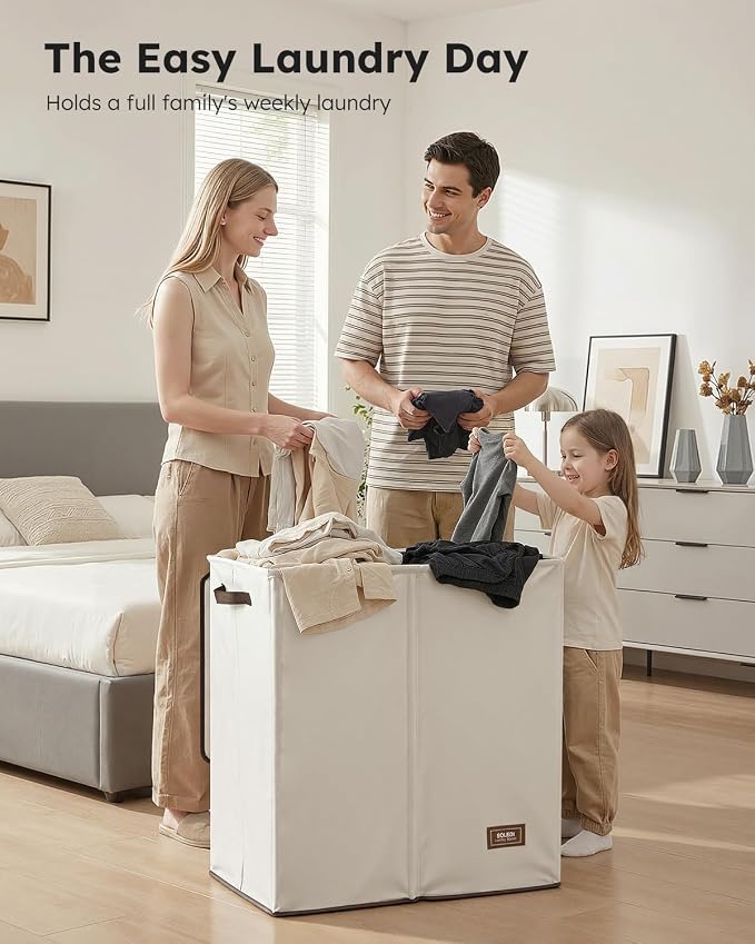 SOLEDI Large Double Laundry Hamper with Lid,165L Collapsible Clothes Hamper 2 section with Removable Bags, Space-Saving Laundry Basket for Bedroom, Dorm, College - Image 3