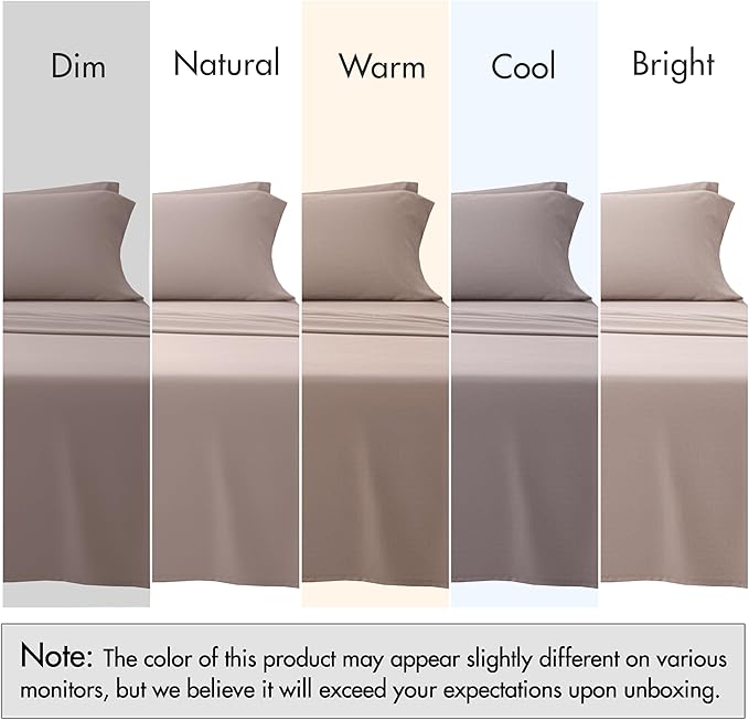 RUVANTI 100% Cotton Sheets – Split King Size Percale Bedding, Cooling & Breathable, Durable with a Crisp, Soft & Comfortable Feel, 16" Deep Pocket, 5-Piece Set, Warm Mocha