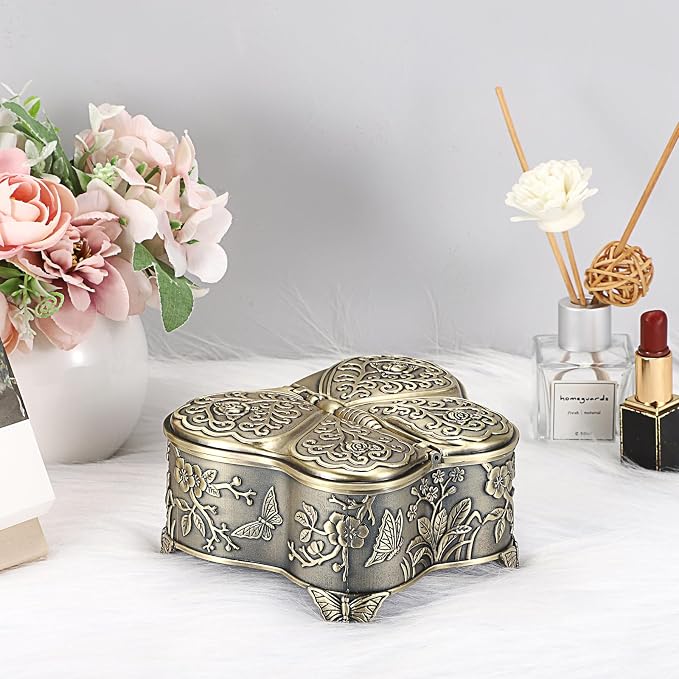 Hipiwe Antique Metal Jewelry Box Butterfly Shape Jewelry Storage Organizer Vintage Trinket Box Treasure Chest for Ring Earrings Necklace Decorative Keepsakes Box, Bronze, Large - Image 6