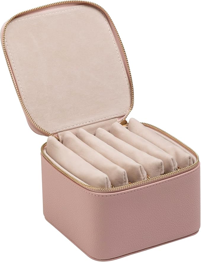 Frebeauty Small Travel Jewelry Box,Travel Jewelry Case with 6 Pouch Bags,Portable Travel Jewelry Organizer,Mini Jewelry Storage,3.35 x 4.9 x 4.8 Inches,Gift Idea for Women Girls(Pink) - Image 5