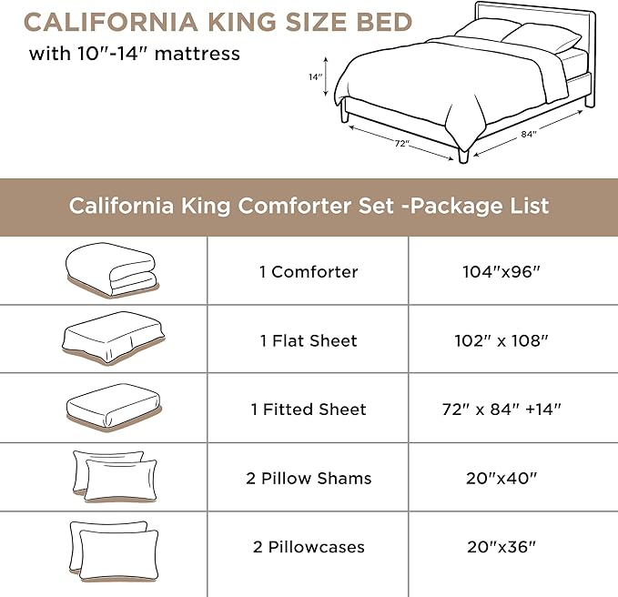 Andency Taupe California King Comforter Set - 7 Pieces Khaki Tan Bed in a Bag Cal King Bedding Comforter Sets, Summer Solid Soft Lightweight Comforter with Sheets, Pillowcases & Shams
