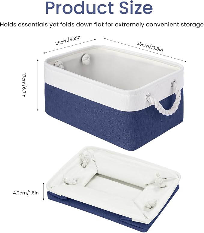 Storage Baskets for Shelves 13.8x9.8x6.7 Inch, Foldable Fabric Storage Bins with Handles, Small Storage Baskets for Organizing Closet, Office, Home Organization (6-Pack, White&Blue) - Image 4