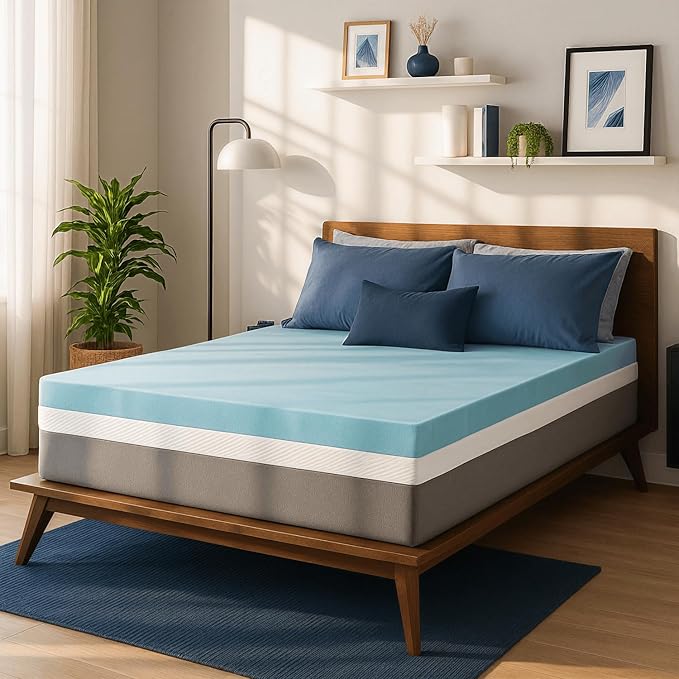 Sure2Sleep Gel Swirl Memory Foam Mattress Topper - 2 Inch, Pressure Relieving, Cooling Comfort - Made in The USA & CertiPUR-US Certified - Softens Firm Beds and Extends Mattress Life - Cal King Size