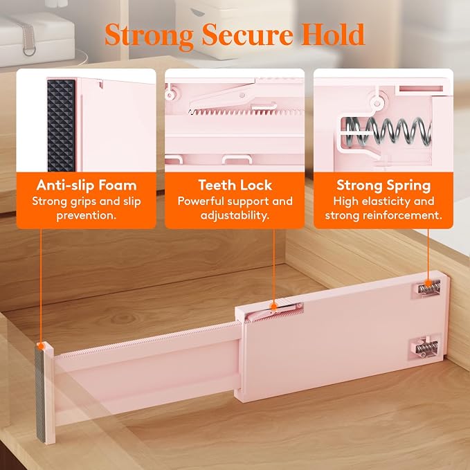 Lifewit 24 Pack Drawer Dividers 4" High 28-43.5cm/11-17" Adjustable Drawer Organizer for Clothes/Utensils, Expandable Drawer Separator in Dresser/Kitchen/Bedroom/Office Organization & Storage Pink - Image 3