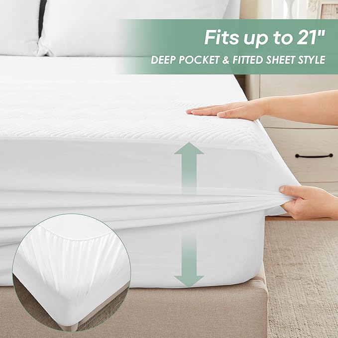 Cozymaker California King Size 100% Waterproof Mattress Protector, Mattress Pad Cover Fitted 8"-21" Deep Pocket, Fabric Soft Breathable Cooling Noiseless