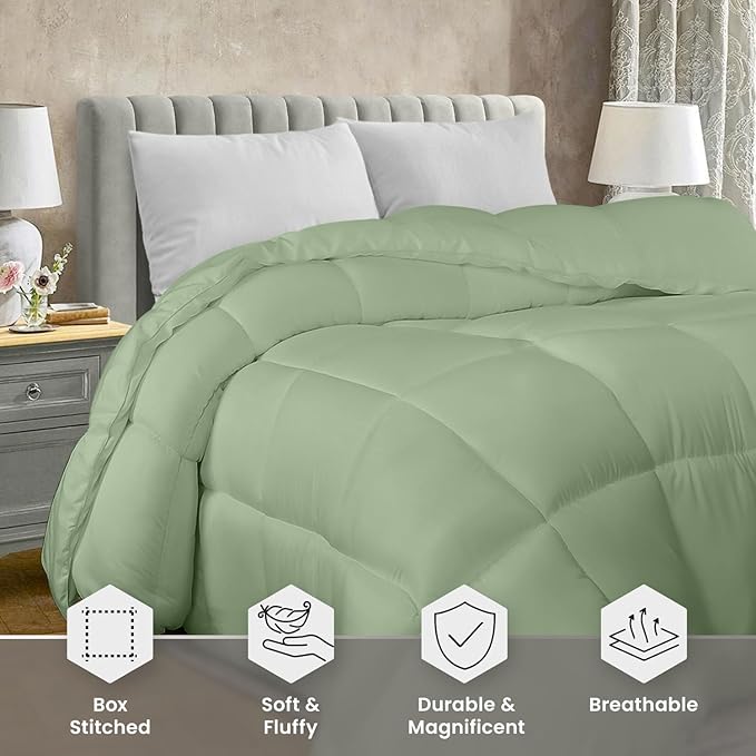 Utopia Bedding Twin Comforter Duvet Insert, Quilted Sage Green Comforter with Corner Tabs, Box Stitched Down Alternative Comforters Twin Size 64 x 88 inches