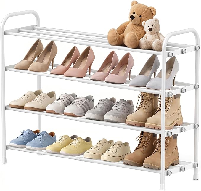 INSMART 4-Tier Expandable Shoe Rack, Stackable and Adjustable Shoes Organizer Storage Shelf, Sturdy and Durable Metal Structure Free Standing Shoe Rack for Closet Entryway Doorway, White by makeyourlifeclean
