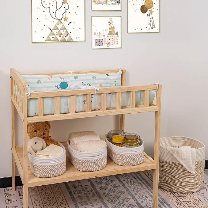 CubesLand Small Storage Baskets for Shelves, Closet Organization Bins Empty Gift Basket 2 Packs Baby Nursery Woven Organizing, Rectangular Clothes Shelves Off White/Mixed Camel - Image 3