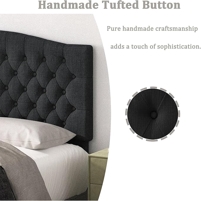 Befurtori Queen Headboard Only, Upholstered Headboard for Adjustable Bed Linen Tufted Queen/Full Size Wall Mounted Head Board with Solid Wood Legs Head Board, Dark Gray