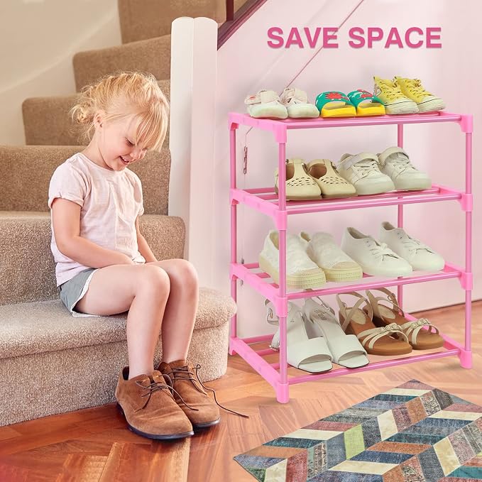 HITHIM 4-Tier Free Standing Shoe Racks for 6-8 Pairs Shoe Storage,Kids Shoe Racks for Small Place,Lightweight Stackable Shoe Shelf Organizer for Entryway, Doorway and Closet,Pink - Image 5