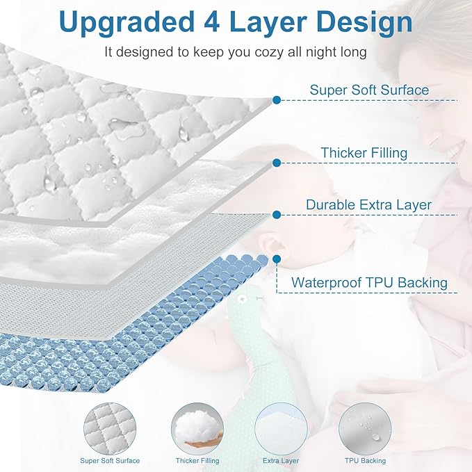 2Pack Waterproof Crib Mattress Protector,Cotton 52X28 Fitted Crib Sheets Crib Mattress Protector Sheets,Soft Toddler Bed Sheets,Washable Infant Fitted Baby Bed Sheets (White, 52X28inch)