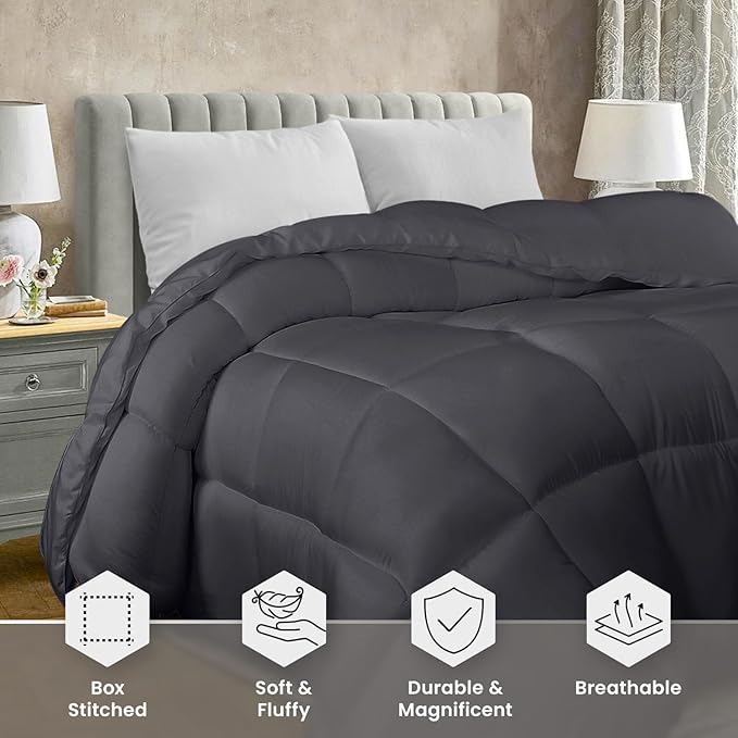 Utopia Bedding Twin Comforter Duvet Insert, Quilted Grey Comforter with Corner Tabs, Box Stitched Down Alternative Comforters Twin Size 64 x 88 inches