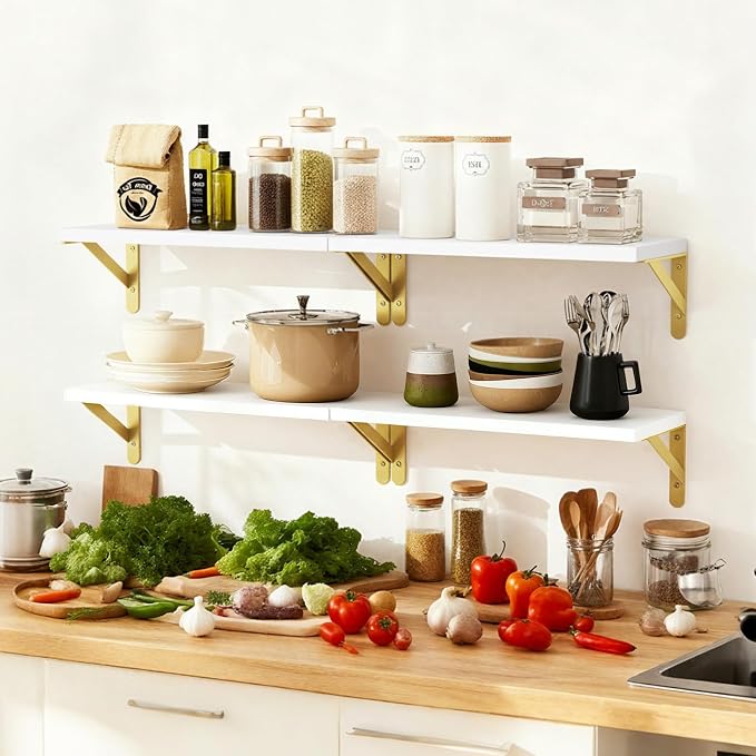 Fixwal White Shelves, Wood Wall Floating Mounted Shelves for Bedroom, Bathroom, Living Room, Kitchen Storage and Decor(White, Set of 4, 16.5 Inch) - Image 7