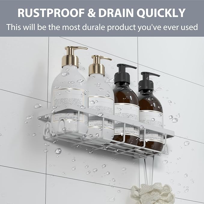 Shower Caddy Organizer with Hooks,Self Adhesive Bathroom Shelves,No Drilling Bathroom Organizers and Storage,Perfect for RV, Apartment, Home Decor,White 4PCS - Image 3