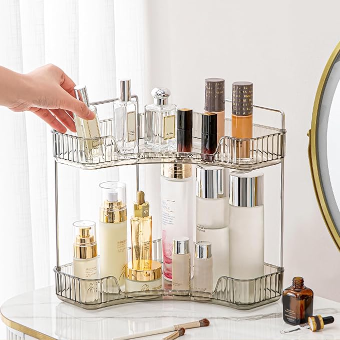 Aveniee Corner Bathroom Counter Organizer, Bathroom Countertop Shelf Makeup Organizer for Vanity Perfume Tray for Corner Storage (2 Tiers, Grey) by Aveniee