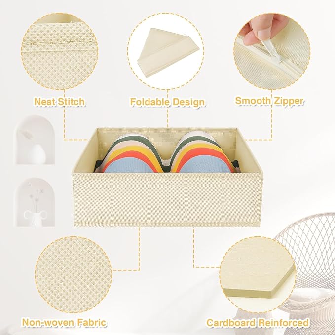 DIMJ Drawer Organizer Clothes 6 Pack - Foldable Baby Organizers and Storage & Dresser Organizer for Bedroom, Closet - Nursery Organization Dresser Dividers for underwear, Sock,Bra, Belt, Tie, Beige - Image 2