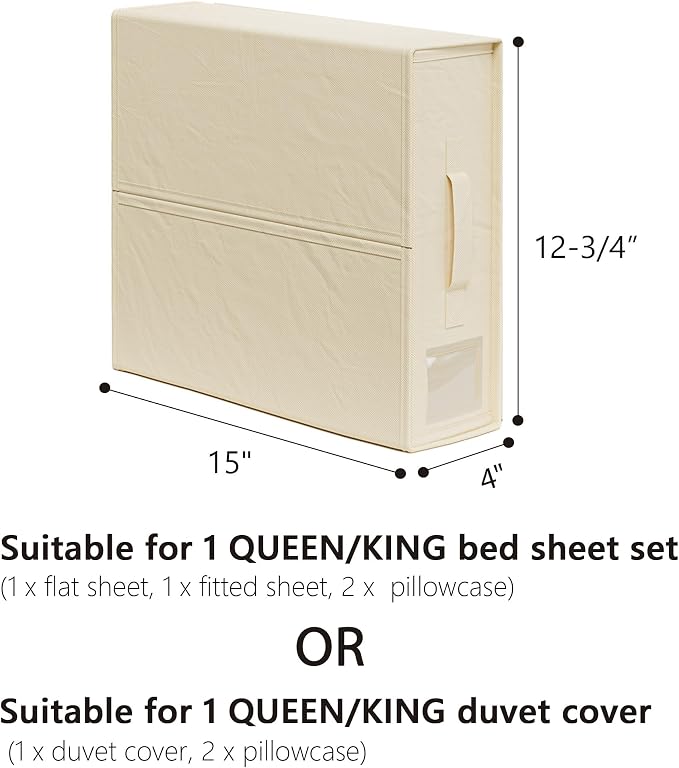 SheetCube Bed Sheet Organizers and Storage 4 Pack, Foldable Linen Closet Organizer with Window and Label, Bedding Folder Storage Box Container for Blanket, Duvet Cover Set, Bed Sheet Set - Beige - Image 4