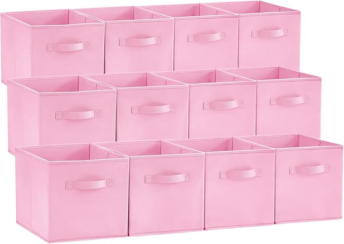 Lifewit Storage Cubes, Foldable Decorative Fabric Storage Baskets for Organizing Home Organizers with Handles for Shelves, Closet, 11 Inch Bins, 18L Pink, 12 Packs by Lifewit