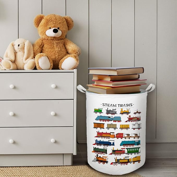 Steam Train Kids Laundry Basket, Toybox for Boys Room, Train Lover Enthusiast Gifts Laundry Basket Hamper Waterproof Collapsible Clothes Toys Storage Bin Organizer for Bedroom Bathroom Kids Room - Image 4