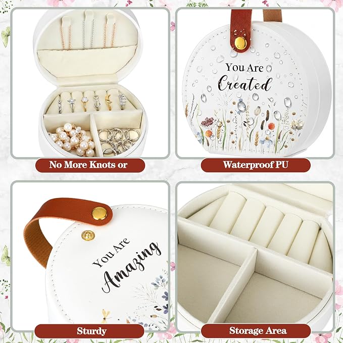 Kacctyen 12 Pieces Travel Wildflower Jewelry Case Bulk Mothers Day Church Gifts Mini Leather Bridesmaid Jewelry Gift Box Wildflower You Are Amazing Loved Party Favor for Secretary Leather Travel Case - Image 3